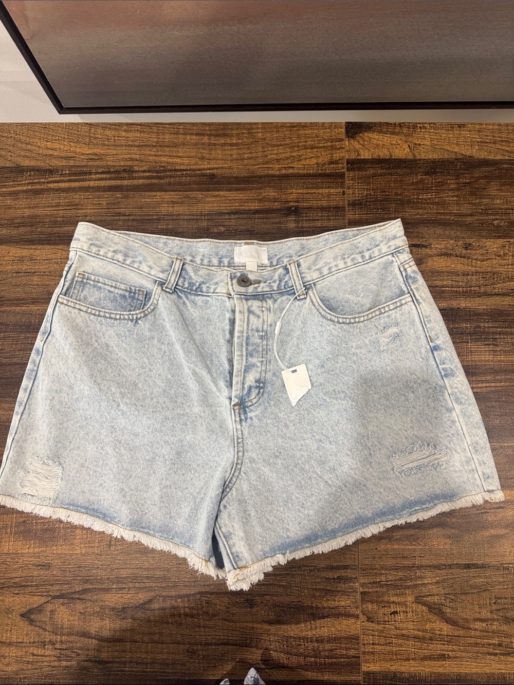 Light Blue Distressed Denim Shorts